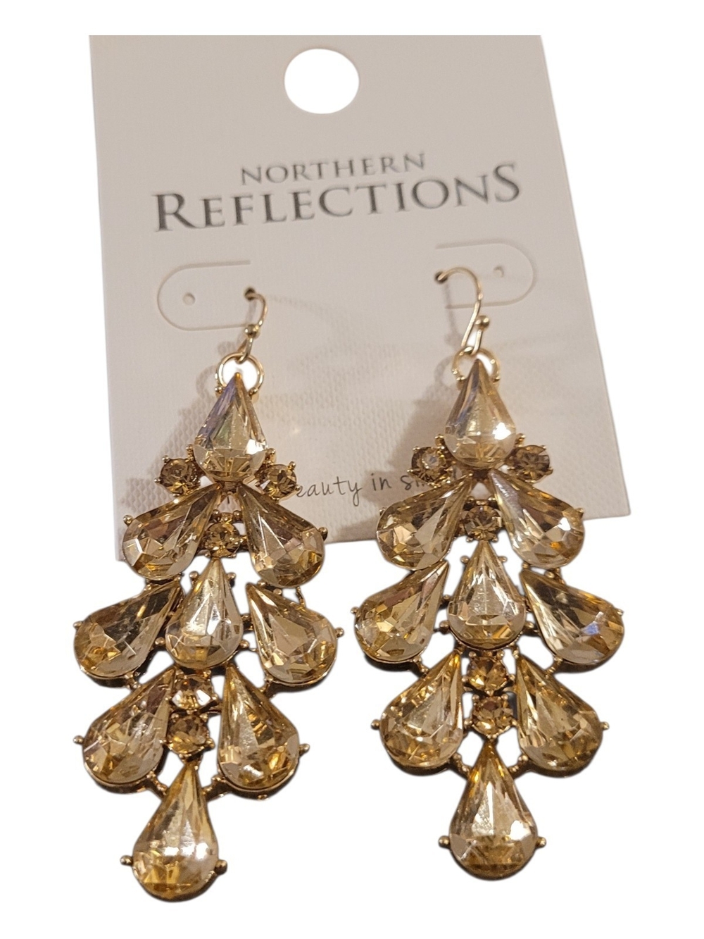 Northern Reflections Gold Crystal Teardrop Chandelier Earrings